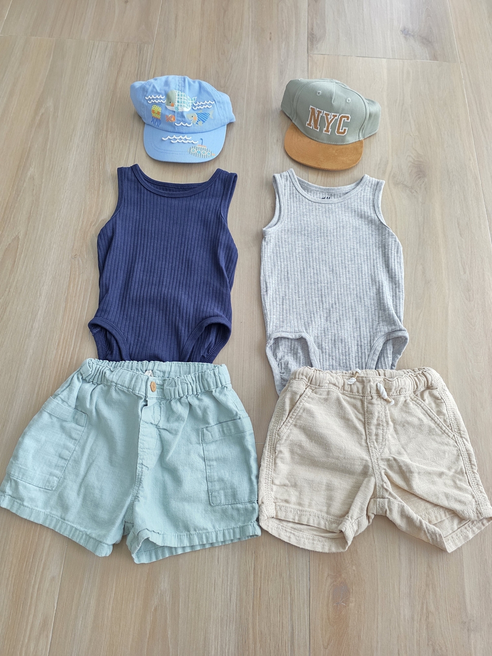 Baby Boy Summer Outfit Bundle 9-18M | H&M Organic Cotton + 2 Hats | 6 Pieces
